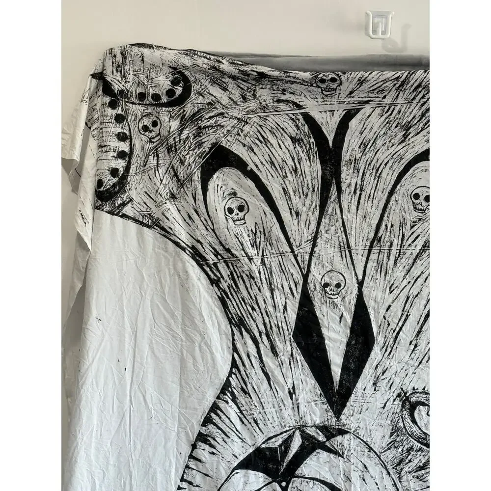 HANDMADE Gothic Skull Wall Tapestry Hand Painted Macabre Halloween Decor 92x64in